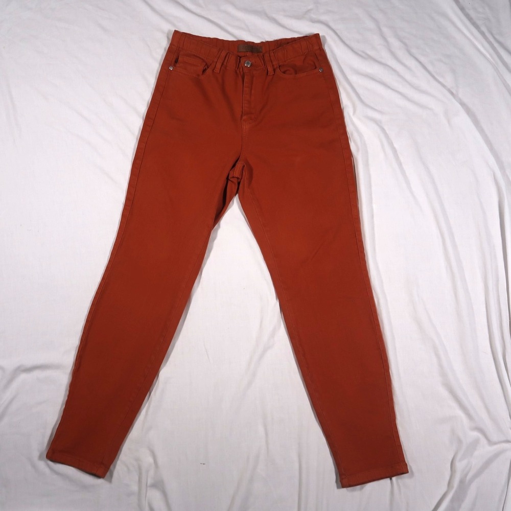 Judy Blue JB88911 Women's 9/29 Brown Flare Jeans High Waist Raw Hem Garment Dyed